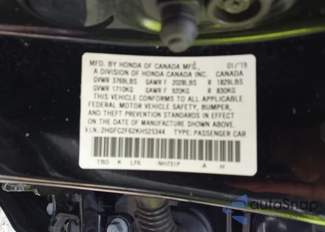 2019 Honda Civic Lx from USA, damaged, VIN 2HGFC2F62KH525344